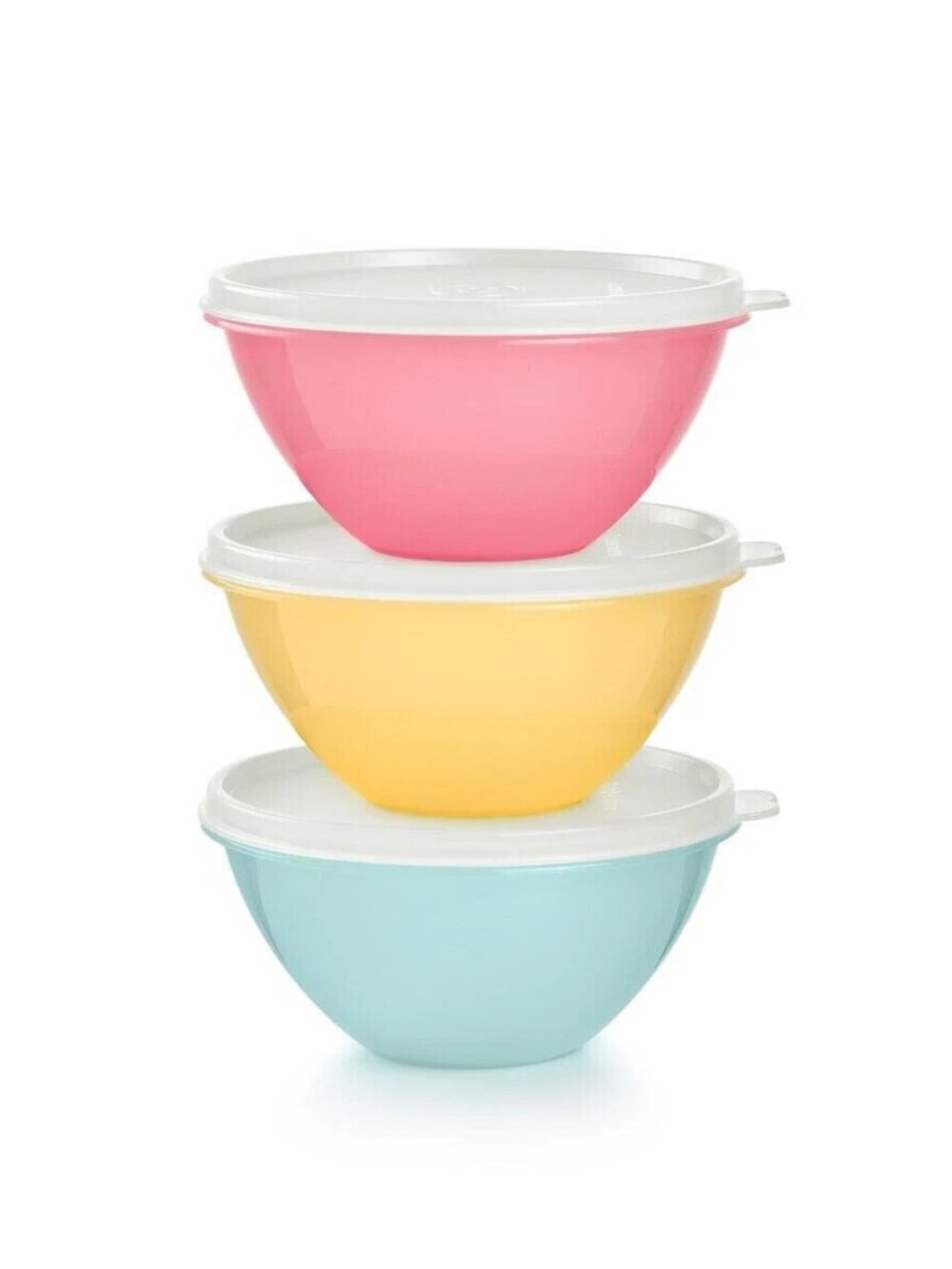 New Tupperware 2 Cup Small Wonderlier Bowls 3 Pc Set - Pastel Pink, Blue, Yellow